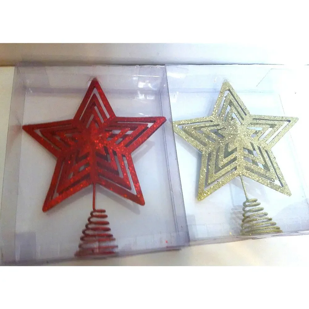 CVS Christmas Tree Topper Metal Star Gold & Red 12
